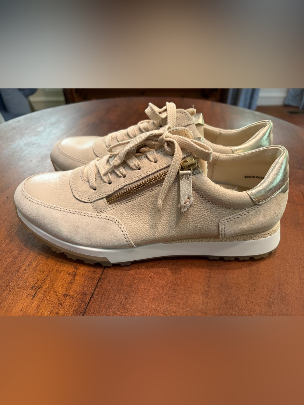 Paul Green Toby Tan Nubuck & Metallic Leather Low Top Side Zip Sneaker Sz 7.5 M